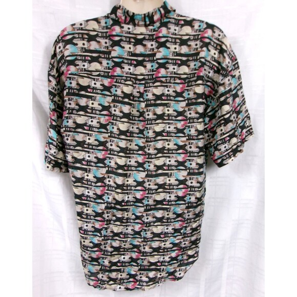 Vintage 1990's City Streets Abstract Shapes 100% Silk Shirt Mens Size Medium - Picture 3 of 4